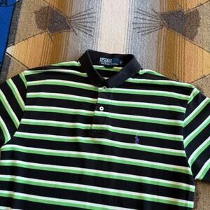 Vintage Men’s Polo By Ralph Lauren Polo Shirt Size Medium Striped Black Green